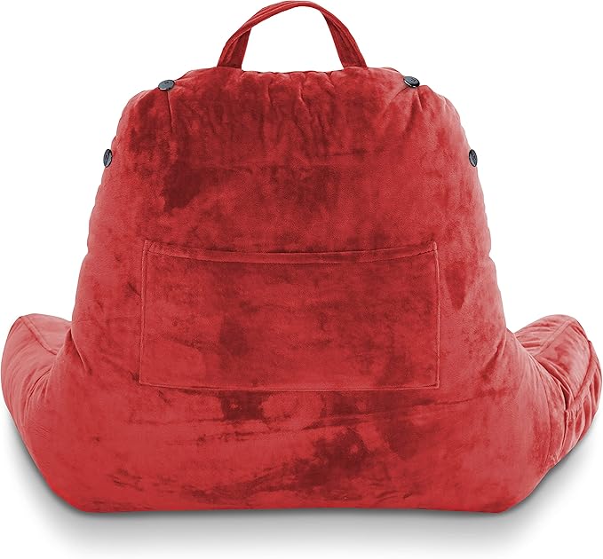 Husband Pillow XXL The Original for Adults - 30" Tall Backrest for Sitting Up in Bed - Firm Support Reading & Bed Rest Pillows for Adults, Neck Roll, Removable Cover - TV - Red