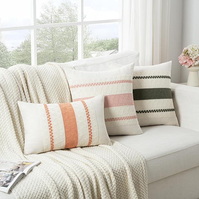 Fancy Homi Set of 1 Boho Olive Green Long Lumbar Decorative Throw Pillow Cover 14x24 Inch for Couch Bed Sofa Chair, Modern Organic Farmhouse Home Decor, Soft Cotton Cute Accent Rectangle Cushion Case