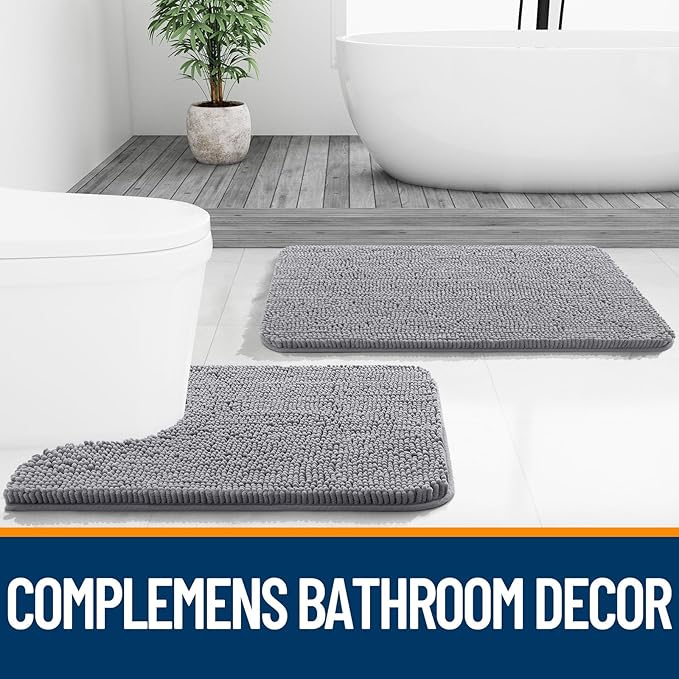 OLANLY Large Bathroom Rugs 44x32, Extra Soft Absorbent Chenille Bath Rugs, Rubber Backing Quick Dry, Machine Washable Bath Mats for Bathroom Floor, Tub and Shower, Home Decor Accessories, Grey