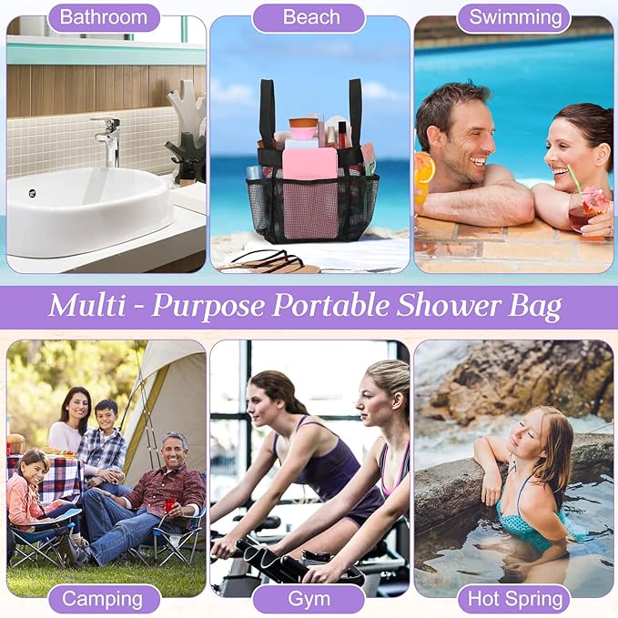 Hillban 4 Pcs Mesh Shower Caddy Portable Shower Caddy for Dorm Beach Mesh Bags with Deeper 8 Pockets and Handles Showers Caddies Basket for Women College Room Vacation(Blue, Purple, Black, Gray)