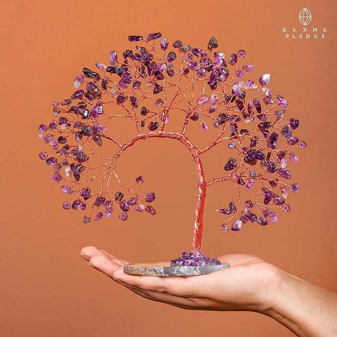 Amethyst Crystal Tree of Life for Home, Office, Room, Wall Decor to Bring Money & Good Luck, Handmade Reiki Healing Chakra Tree, Unique Birthday Gifts for Women, Men, Mom & Dad