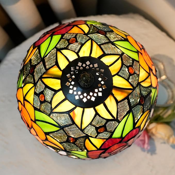 Tiffany Lamp Bedside Table Lamp-Nightstand,Stained Glass Lamp for Bedroom Dorm Living Kitchen, Aesthetic Cute Home Decor Gift (8-inch Rose)