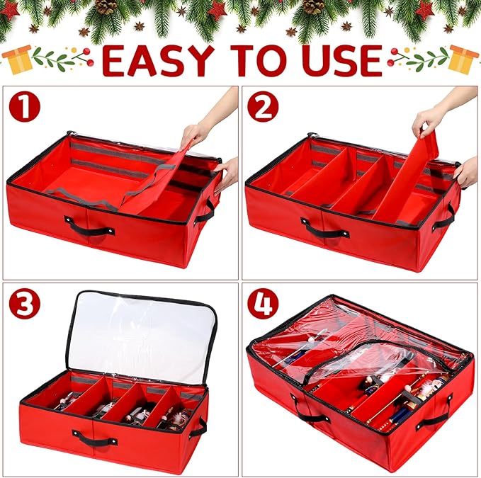 Preboun 4 Pack Clear Top Christmas Nutcracker Storage Box - Each Holds 4 Figurines up to 16 Inches (Red)