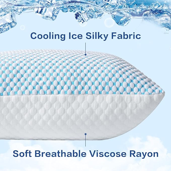 EASELAND Firm Pillows Shredded Memory Foam with Adjustable Fill - Body Size Set of 1, Removable Cooling Cover for Hot Sleepers, Cool Bed Pillow for Side Back Stomach Sleepers