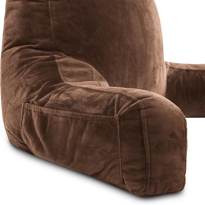 Husband Pillow XXL The Original for Adults - 30" Tall Backrest for Sitting Up in Bed - Firm Support Reading & Bed Rest Pillows for Adults, Neck Roll, Removable Cover - TV - Chocolate