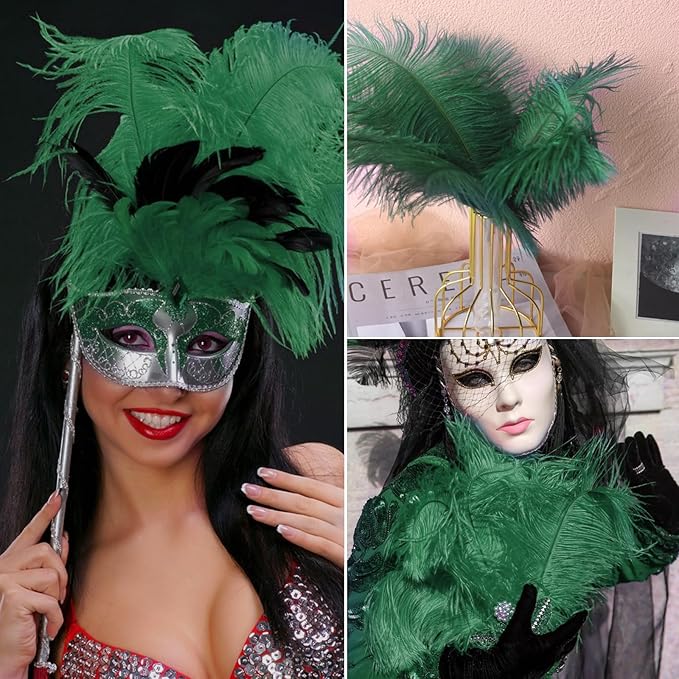 30pcs Dark Green Ostrich Feathers Natural Bulk 11-14inch(28-35cm) Vase Craft Wedding Home Party Centerpieces Christmas Day Decoration
