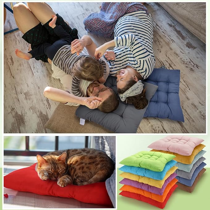 Geetery 24 Pcs Floor Pillows Bulk Seating Cushions for Floor Chair 15.7'' Large Meditation Cushion for Yoga Living Room Tatami Bedroom Balcony Office (Bright Color,Square)