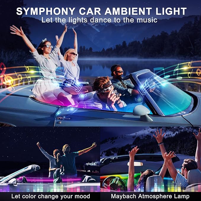 Acrylic Interior Car LED Strip Light with Wireless APP, RGB 14 in 1 with 175 inches 593 LEDs Fiber Optic Ambient Lighting Kits, 16 Million Colors Sound Active Function Car Neon Lights