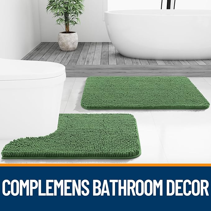 OLANLY Bathroom Runner Rugs 47x24, Soft Absorbent Chenille Bath Rugs, Rubber Backing Quick Dry, Machine Washable Long Bath Mats for Bathroom Floor, Tub and Shower, Home Decor Accessories, Olive Green