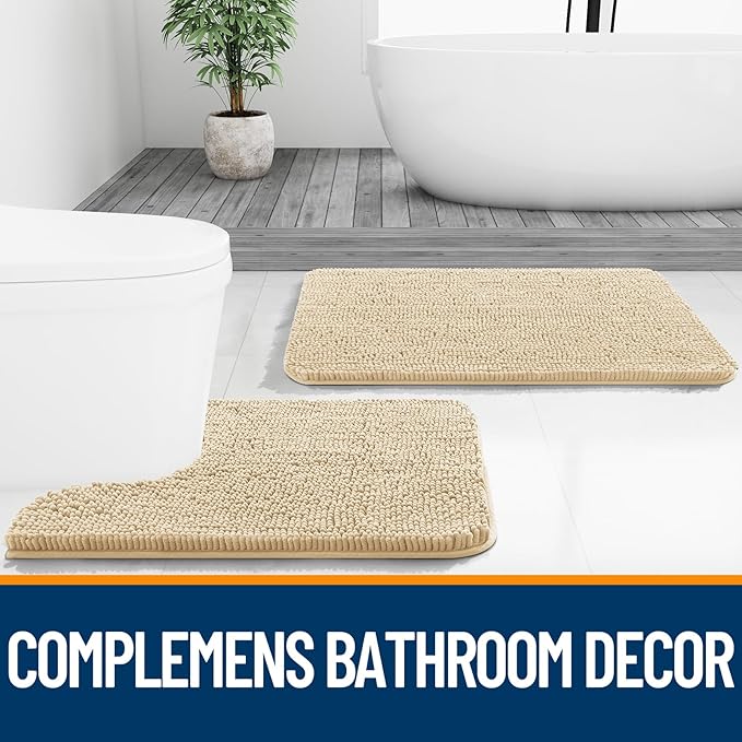 OLANLY Large Bathroom Rugs 40x32, Extra Soft Absorbent Chenille Bath Rugs, Rubber Backing Quick Dry, Machine Washable Bath Mats for Bathroom Floor, Tub and Shower, Home Decor Accessories, Beige