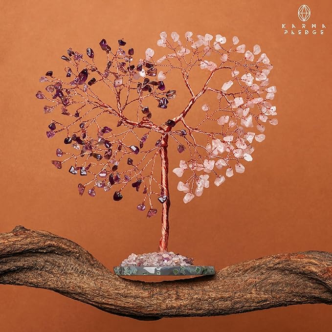 Handmade Healing Crystal Tree of Life Amethyst & Rose Quartz Chakra Tree for Money, Good Luck, Feng Shui Home Decor, Living Room Office Deocration, Unique Birthday Gifts for Women, Men, Mom