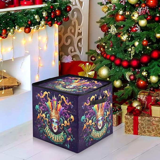 Kigai Carnival Mask Christmas Ornament Storage Box with Zipper & Adjustable Dividers Holiday Ornament Organizer Xmas Storage Container, 64 Balls