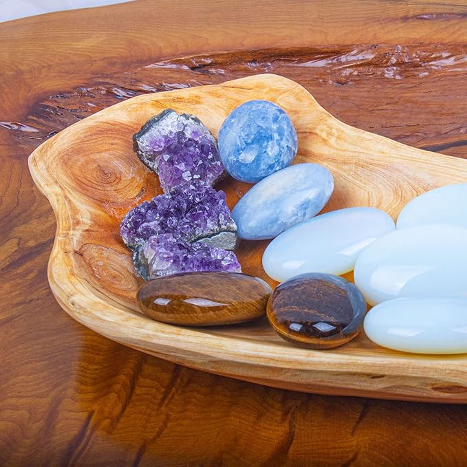 BTEOBFY Natural Wood Fruit Bowl, Unique Handmade Wood Serving Platter, Fruit Snack Dish for Sandwich Bread Serving, Appetizer Display, Vintage Ring Dish, Hand Carved Artworks,13-14in