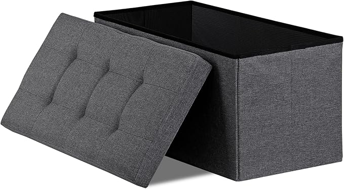 ZenStyle 30Inches Storage Ottoman Bench, Folding Footrest Padded Seat, Storage Chest Long Shoes Bench with Divider, Holds up to 660 lbs, for Living Room, Entryway, Bedroom, Dark Gray