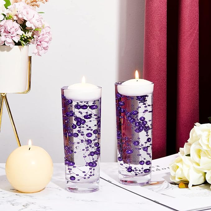 Tondiamo 24 Pcs Artificial Pearl String for Floating Candle Faux Pearls Beads String Garland Centerpiece Decoration for Vases Filler Wedding Spring Holiday Party Decor(Dark Purple)