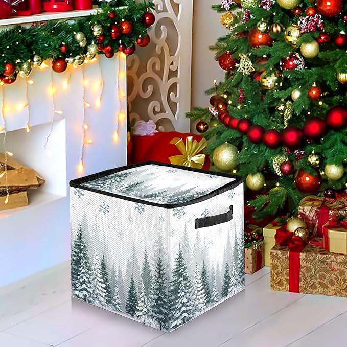 Christmas Tree Ornament Storage Basket Box Winter Xmas Holiday Storage Container Cube with Adjustable Dividers for 64 Holiday Ornaments or Decorations Keeps Clean and Dry for Next Season