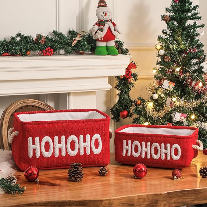 INough Empty Christmas Gift Basket, Red Small Storage Basket with Handle, Holiday Basket for Toys, Baby Items, Treats and Home Christmas Decorations, Perfect for Gift Giving and Display