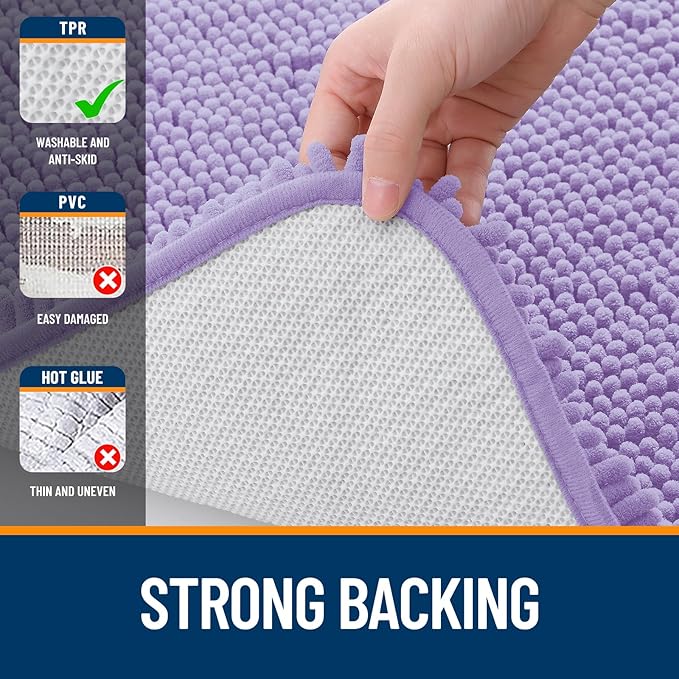 OLANLY Large Bathroom Rugs 40x24, Extra Soft Absorbent Chenille Bath Rugs, Rubber Backing Quick Dry, Machine Washable Bath Mats for Bathroom Floor, Tub and Shower, Home Decor Accessories, Lavender