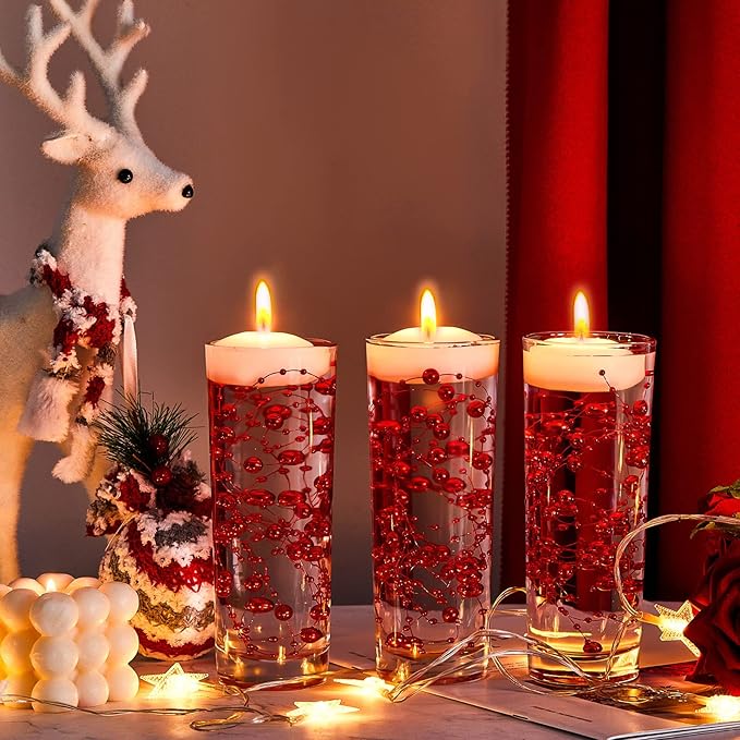 Tondiamo 24 Pcs Artificial Pearl String for Floating Candle Faux Pearls Beads String Garland Centerpiece Decoration for Vases Filler Wedding Spring Holiday Party Decor(Red)
