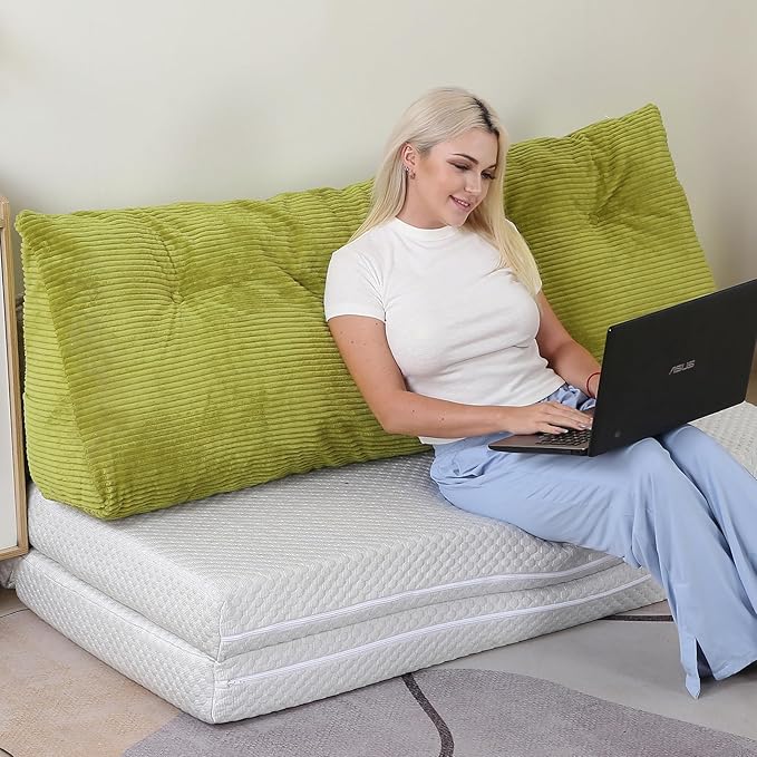 Headboard Pillow King, Wedge Headboard Pillow for Bed Sofa, Triangular Backrest Pillow with Removable Cover for Reading, Working, Sitting, Lime Green