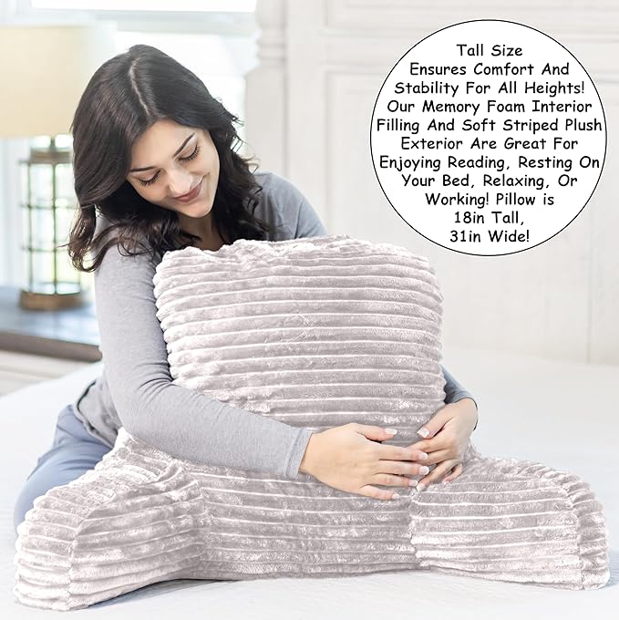 Homie Reading Pillow with Reading Light and Wrist Support, Has Arm Rests, and Back Support for Bed Rest, Lounging, Reading, Working on Laptop, Watching TV (White)
