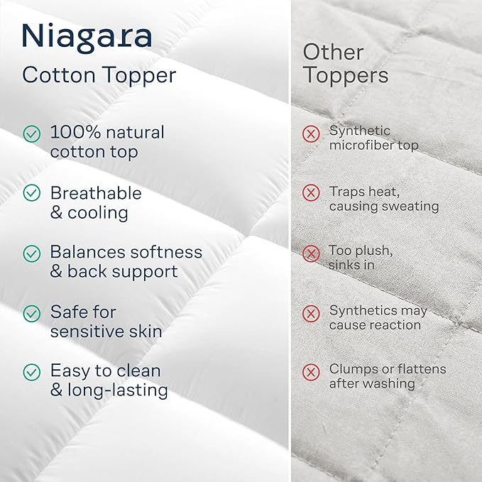 Cloud-Like California King Mattress Topper - 100% Cotton Top Mattress Pad for Back Pain Relief - Breathable & Naturally Cooling for Hot Sleepers, White