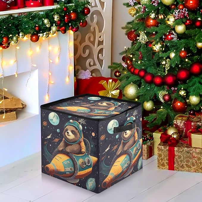 Kigai Sloth Christmas Ornament Storage Box with Zipper & Adjustable Dividers Holiday Ornament Organizer Xmas Storage Container, 64 Balls