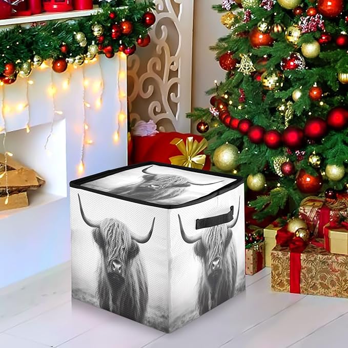 Kigai Highland Cow Christmas Ornament Storage Box with Zipper & Adjustable Dividers Holiday Ornament Organizer Xmas Storage Container, 64 Balls