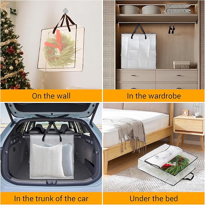 Wreath Storage Bag 2-Pack, 26 Inches 95 L Wreath Storage Container for Home Storage, Storage Bag for Spring Summer Christmas Wreath Decorations or Clothing Blanket Comforters Bed Sheets Pillows