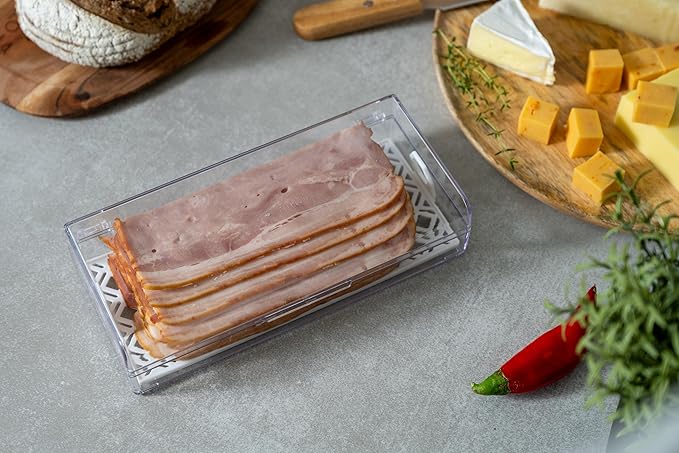 Pikanty Deli Keeper | Fridge Storage Container with Hinged Lid and Removable Tray | Small Cold Cuts Organizer | Dishwasher Safe | Made in USA