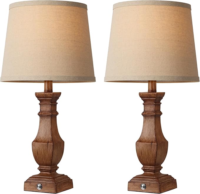 ROTTOGOON Dimmable Table Lamps Set of 2, Rustic Farmhouse Table Lamps for Living Room Bedroom, Bedside Desk Lamps for end Tables, Touch Lamps for nightstand, 9W Bulbs Included, 22", Brown