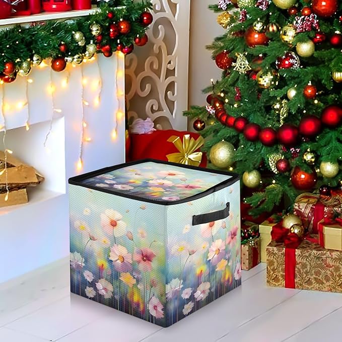 Kigai Wild Flower Christmas Ornament Storage Box with Zipper & Adjustable Dividers Holiday Ornament Organizer Xmas Storage Container, 64 Balls