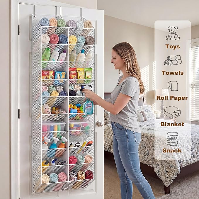 UVIAHOMI 30 Pairs Over the Door Shoe Organizer, Breathable Mesh Pocket Hanging Shoe Storage for Closet, 10-Tier Door Shoes Rack, Handing Shoes Holder Fit All the Family's Sneakers, Boots, Heels, White