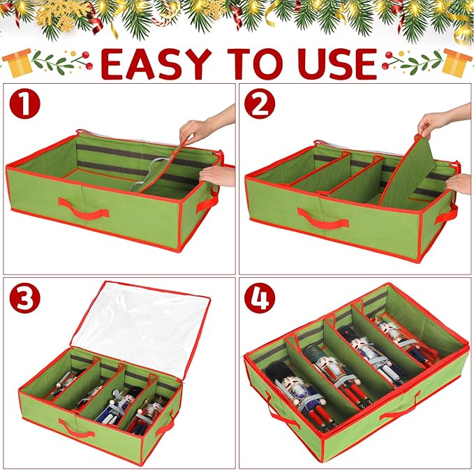 Preboun 4 Pack Clear Top Christmas Nutcracker Storage Box - Figurine Container Holds 4 Ornaments up to 16 Inches (Bright Green)