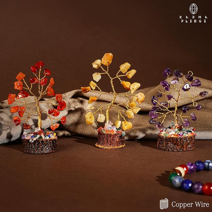 Crystal Tree Set of 12 Unique Birthday Gifts for Women, Sister, Mom, Home Office Decor, Shelf Desk Decoration for Positive Energy, Bring Good Luck, Money, Reiki Healing, Chakra Tree of Life Gift Sets