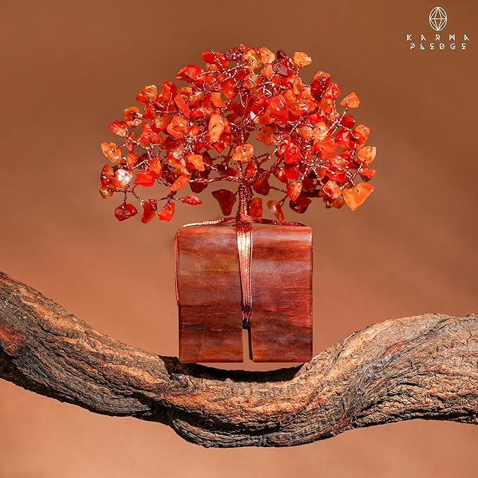 Chakra Tree of Life for Unique Gifts for Mom, Dad, Home and Office Decor, Handmade Carnelian Healing Crystal Tree for Positivity, Money & Good Luck, Birthday Gifts for Women,Mens