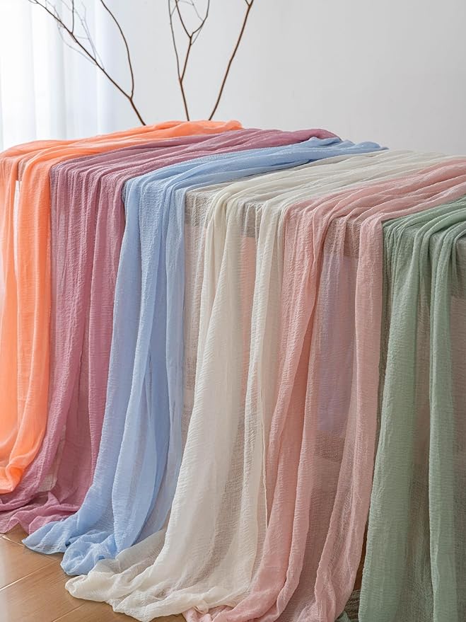 Keketoarrange 3pcs Light Blue Gauze Rustic Cheesecloth Table Runner 120 Inch 10 FT for Wedding Baby Shower Bridal Shower Birthday Engagement Garden Outdoor Party Long Sheer Boho Decorations
