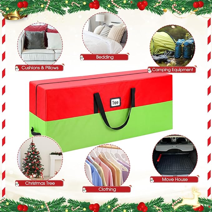7.5 ft Christmas Tree Storage Bag Heavy Duty 420D Oxford Artificial Christmas Tree Bag with Reinforced Handles Dual Zippers Card Slot Wide Opening Extra Large Storage Container, Green and Red
