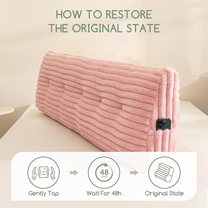 HIGOGOGO Triangular Headboard Wedge Pillow with 2 Cylindrical Pillows and Memory Foam Filling, Daybed Pillows for Sitting up, Reading or Working with Removable Cover,King 76"x19.7"