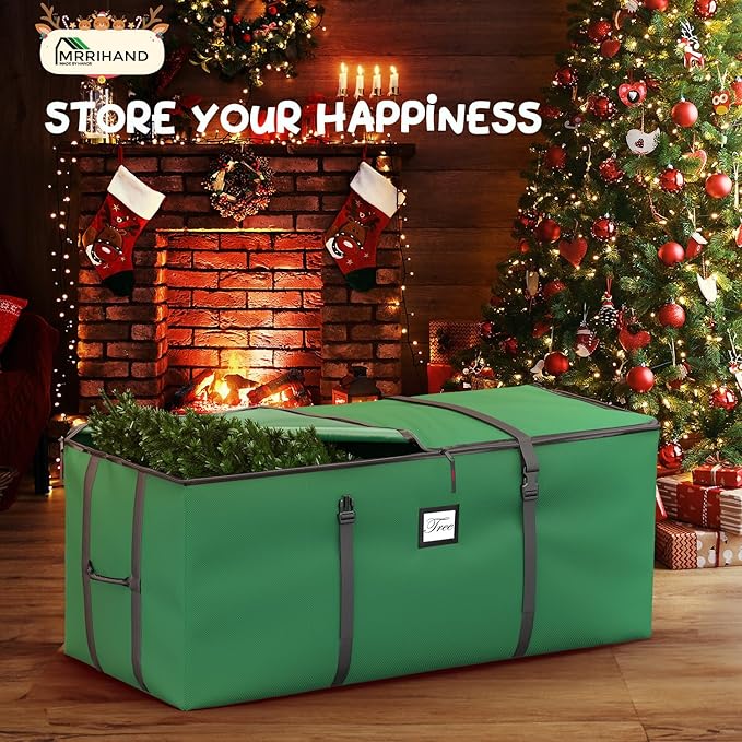 Mrrihand Christmas Tree Storage Bag, Large Artificial Christmas Tree, 9 Ft Anti-Tear Heavy-Duty 600D Oxford Cloth Christmas Tree Storage Box with Handles, Christmas Tree Storage Container (Green, 9Ft)