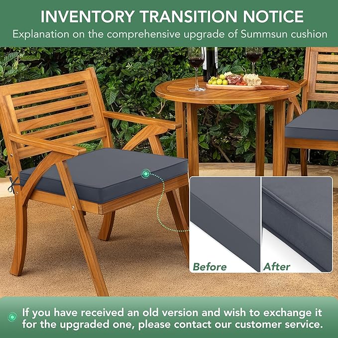 Outdoor Chair Cushions Set of 2: Waterproof & Fade Resistant Seat Cushion for Patio Furniture - 19 x 19 x 2 Inch Chair Pads with Ties and Hidden Zipper -Patio Chair Cushion Replacement, Dark Grey