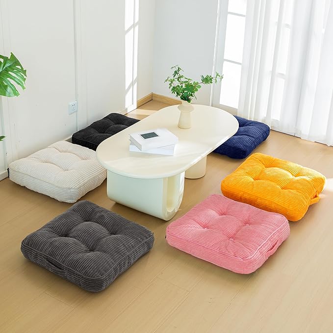 HIGOGOGO Floor Pillow Cushion for Adults, Meditation Cushion Pillow, Large Square Floor Sitting, Tufted Corduroy Cover, for Tatami Living Room or Yoga, 22x22 Inch, Pink