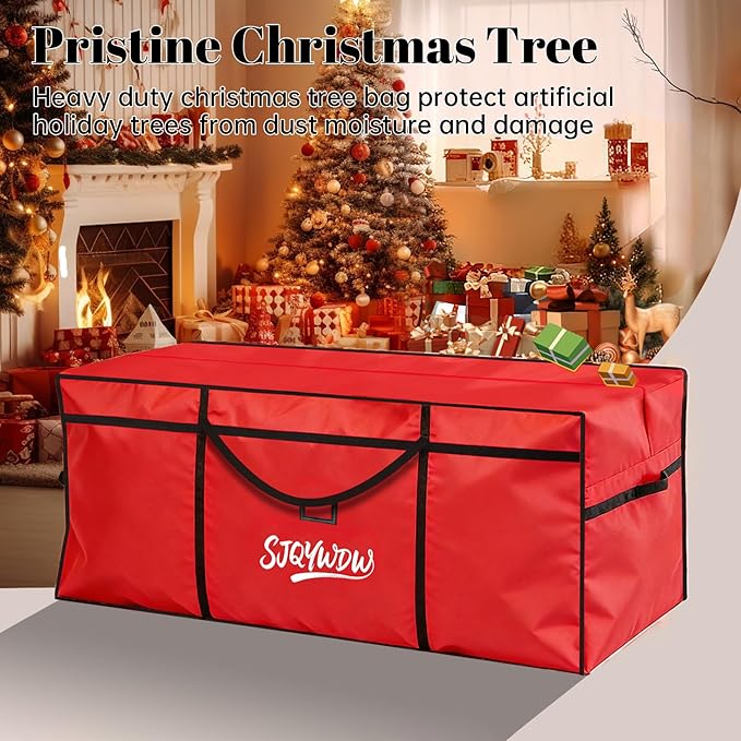 Christmas Tree Storage Bag, 7.5 Ft Christmas Tree Bag, Reusable Heavy Duty 600D Oxford Cloth, Built-in Double Mesh Bags, Double Zippers for Large Artificial Christmas Tree(50×16×20in, Red)