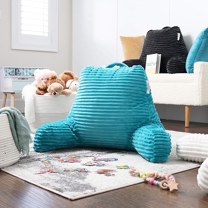 Nestl Reading Pillow with Shredded Memory Foam, Luxe Cut Plush Back Pillow for Sitting Up in Bed, Back and Arms Adjustable Support for Adult & Teens, Backrest Pillows with Washable Cover Teal