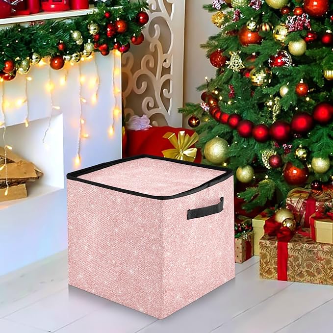 Pink Christmas Ornament Storage Basket Box Winter Xmas Holiday Storage Container Cube with Adjustable Dividers for 64 Holiday Ornaments or Decorations Keeps Clean and Dry for Next Season