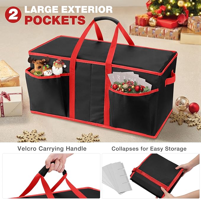 EIMMBD Christmas Ornament Storage Box and Storage Bag, 3 Tray Organizer Box with Dividers Keep 128-3" Holiday Ornaments, Heavy Duty 600D, Christmas Storage Containers with Handles Zipper(Black)