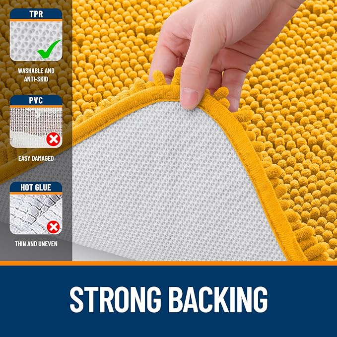 OLANLY Large Bathroom Rugs 70x46, Soft Absorbent Chenille Bath Rugs, Rubber Backing Quick Dry, Machine Washable Bath Mats for Bathroom Floor, Tub and Shower, Home Decor Accessories, Golden Yellow