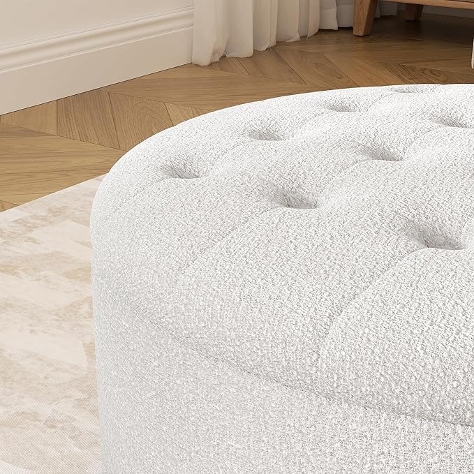30 Inch Round Storage Ottoman,Modern Tufted Ottomans,Circular Coffee Table with Removable Top,Upholstered Large Ottoman with Storage Footrest Stool for Bedroom Living Room (Teddy White)