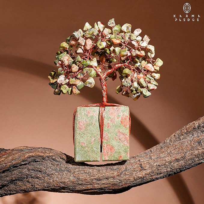 Chakra Tree of Life for Unique Gifts for Mom, Dad, Home and Office Decor, Handmade Unakite Healing Crystal Tree for Positivity, Money & Good Luck, Birthday Gifts for Women, Mens