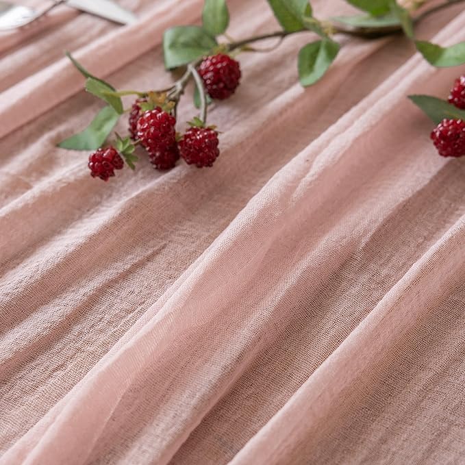 Keketoarrange Dusty Pink Easter Table Runner Cheesecloth Gauze Rustic 120 Inch 10 FT for Wedding Baby Shower Bridal Shower Birthday Engagement Garden Party Long Sheer Boho Spring Home Decorations